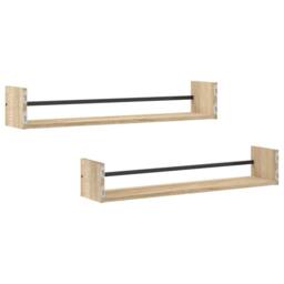 Berkfield Home Wall Shelves with Bars 2 pcs Sonoma Oak 80x16x14 cm in Light Tan - Size: 80 x 16 x 14 cm - thumbnail 6