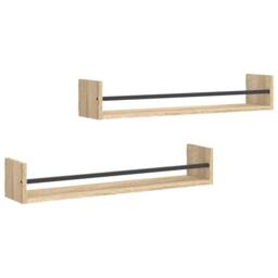 Berkfield Home Wall Shelves with Bars 2 pcs Sonoma Oak 80x16x14 cm in Light Tan - Size: 80 x 16 x 14 cm