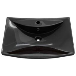 Berkfield Home Black Luxury Ceramic Basin Rectangular with Overflow & Faucet Hole - thumbnail 3