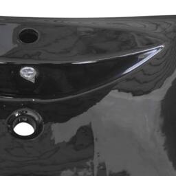 Berkfield Home Black Luxury Ceramic Basin Rectangular with Overflow & Faucet Hole - thumbnail 6