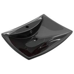 Berkfield Home Black Luxury Ceramic Basin Rectangular with Overflow & Faucet Hole - thumbnail 1