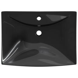Berkfield Home Black Luxury Ceramic Basin Rectangular with Overflow & Faucet Hole - thumbnail 4