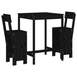 Berkfield Home 3 Piece Garden Bar Set Black Solid Wood Pine