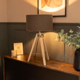 ValueLights Clipper Light Wood Tripod Table Lamp Light with Boucle Shade in Charcoal - Size: 35 cm diameter x 21 cm high - thumbnail 2