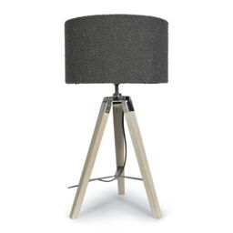 ValueLights Clipper Light Wood Tripod Table Lamp Light with Boucle Shade in Charcoal - Size: 35 cm diameter x 21 cm high