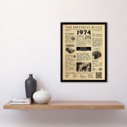 "Artery8 Wall Art Print 50th Birthday Age Anniversary Newspaper Aesthetic Born in 1974 Framed Art in Beige - Size: W12"" x H16""" - thumbnail 2