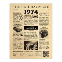 "Artery8 Wall Art Print 50th Birthday Age Anniversary Newspaper Aesthetic Born in 1974 Framed Art in Beige - Size: W12"" x H16""" - thumbnail 3