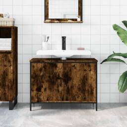 Berkfield Home Sturdy Bathroom Sink Cabinet Smoked Oak 80x30x60 cm Engineered Wood in Brown - Size: 80 x 30 x 60 cm - thumbnail 1