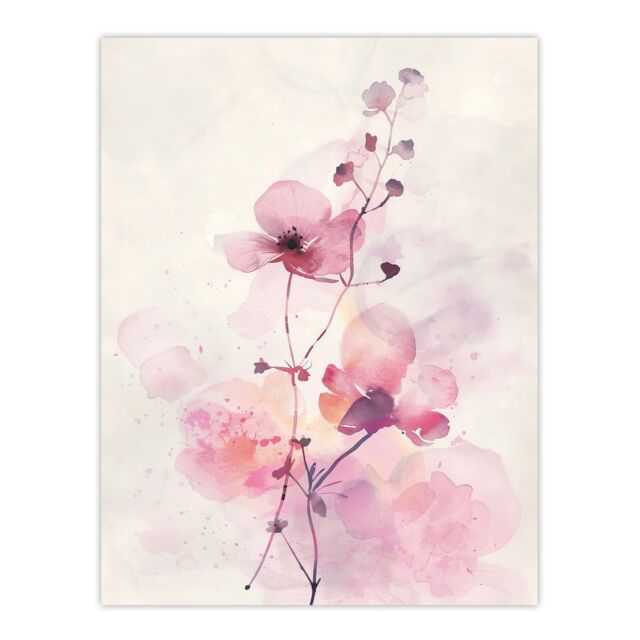 "Artery8 Purple Geranium Flower Pastel Modern Watercolour Wall Art Print in Pink - Size: W24"" x H32""" - image 1