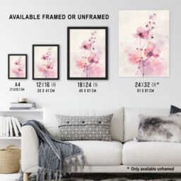 "Artery8 Purple Geranium Flower Pastel Modern Watercolour Wall Art Print in Pink - Size: W24"" x H32""" - thumbnail 3
