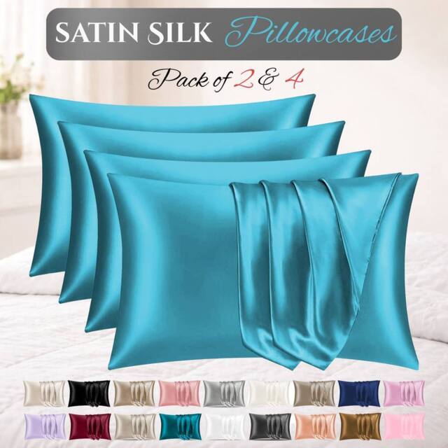 Grace Satin Silk Pillow Cases Pack of 4 Super Soft Smooth Pillow Covers in Teal - Size: Standard Pillow Case - image 1