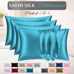 Grace Satin Silk Pillow Cases Pack of 4 Super Soft Smooth Pillow Covers in Teal - Size: Standard Pillow Case