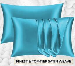 Grace Satin Silk Pillow Cases Pack of 4 Super Soft Smooth Pillow Covers in Teal - Size: Standard Pillow Case - thumbnail 2