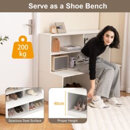 Costway Entryway Shoe Cabinet 2-in-1 Storage Cabinet & Shoe Bench Combo in White - thumbnail 7