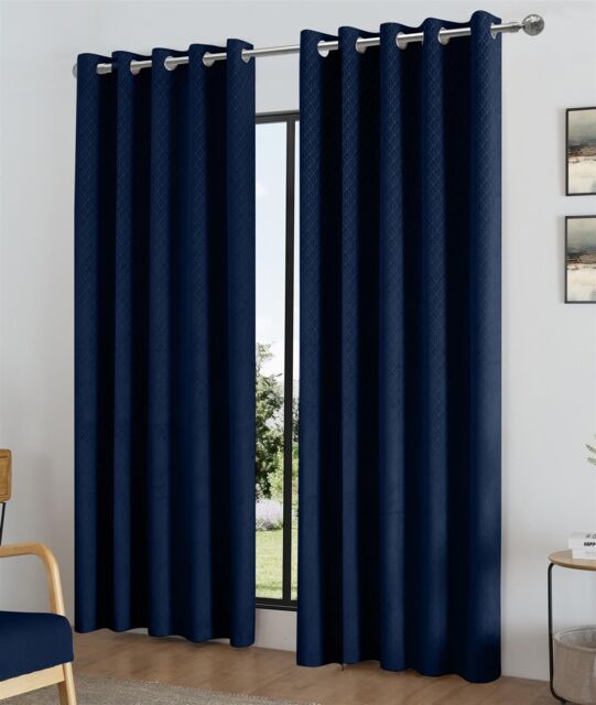 Luxury Living Temple Velvet Ring Top Blackout Curtains in Navy - Size: 117 cm width x 229 cm drop - image 1