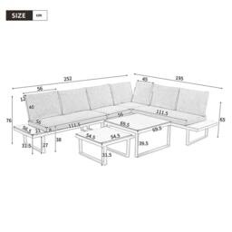 FENCHILIN Garden 5-6 Seater Sofa Set with Tables Reclining Adjustable Seating in Beige - thumbnail 8