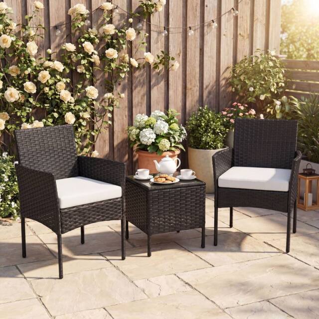 Costway Garden Conversation Set 3PCS Rattan Balcony Furniture Set w/ Cushions in Beige - image 1