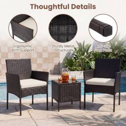 Costway Garden Conversation Set 3PCS Rattan Balcony Furniture Set w/ Cushions in Beige - thumbnail 6