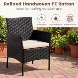 Costway Garden Conversation Set 3PCS Rattan Balcony Furniture Set w/ Cushions in Beige - thumbnail 8