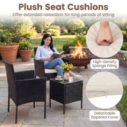 Costway Garden Conversation Set 3PCS Rattan Balcony Furniture Set w/ Cushions in Beige - thumbnail 9