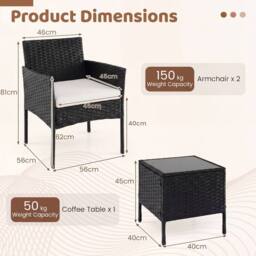 Costway Garden Conversation Set 3PCS Rattan Balcony Furniture Set w/ Cushions in Beige - thumbnail 3