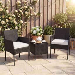 Costway Garden Conversation Set 3PCS Rattan Balcony Furniture Set w/ Cushions in Beige - thumbnail 1
