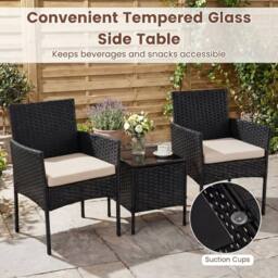 Costway Garden Conversation Set 3PCS Rattan Balcony Furniture Set w/ Cushions in Beige - thumbnail 4