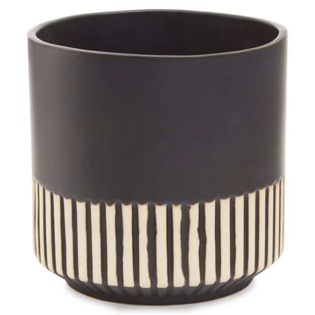 Orsina Large Ceramic Planter, Modern Black & Gold Planter for Indoor Plants, Drum-shaped Ceramic Planter for Home - image 1