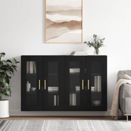 Berkfield Home Wall Mounted Cabinets 2 pcs Black Engineered Wood - thumbnail 1