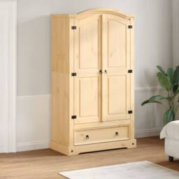 Berkfield Home Wardrobe Corona 102x52x186 cm Solid Wood Pine in Brown - Size: 102 x 52 x 186 cm - thumbnail 2