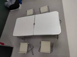 Living and Home Folding Picnic Table with 4 Stools Portable Aluminum Table Stools Set in White - thumbnail 5