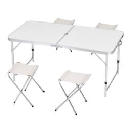 Living and Home Folding Picnic Table with 4 Stools Portable Aluminum Table Stools Set in White - thumbnail 6