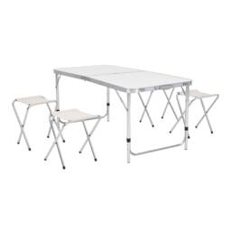 Living and Home Folding Picnic Table with 4 Stools Portable Aluminum Table Stools Set in White - thumbnail 2