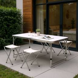 Living and Home Folding Picnic Table with 4 Stools Portable Aluminum Table Stools Set in White - thumbnail 4