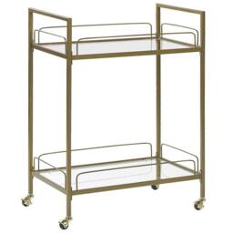 Wyld and Coco Gold Trolley Powder Coat Metal Tempered Glass Top and Shelves Castors - thumbnail 2