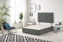 Somnior Premier Divan Bed with 24Cm Deep Mattress & Headboard In Linen Fabric in Dark Grey - Size: King - thumbnail 3