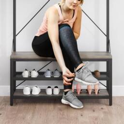 London Boutique 4-in-1 Hallway Storage Unit Coat Rack w/Shoe Bench&8-Hook Clothes Rack in Grey - thumbnail 6