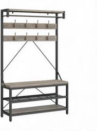 London Boutique 4-in-1 Hallway Storage Unit Coat Rack w/Shoe Bench&8-Hook Clothes Rack in Grey - thumbnail 2