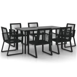 Berkfield Home 7 Piece Garden Dining Set Black PVC Rattan - thumbnail 1