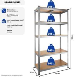 tectake Garage Shelving 1325 Kg - Silver - thumbnail 6