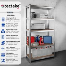 tectake Garage Shelving 1325 Kg - Silver - thumbnail 2
