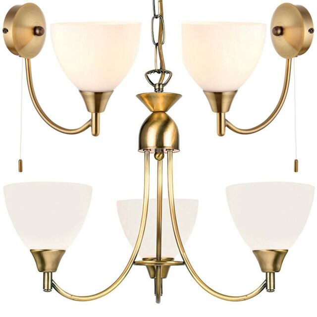 Loops 3 Lamp Ceiling & 2x Wall Light Pack Antique Brass Glass Matching Indoor Fittings in Clear - image 1