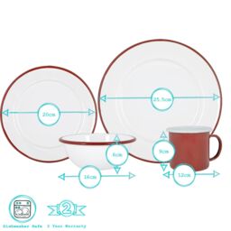 Argon Tableware 16 Piece White Enamel Dinner Set in Red - thumbnail 3