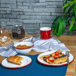 Argon Tableware 16 Piece White Enamel Dinner Set in Red - thumbnail 5
