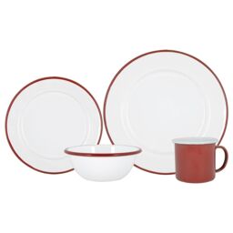 Argon Tableware 16 Piece White Enamel Dinner Set in Red - thumbnail 1