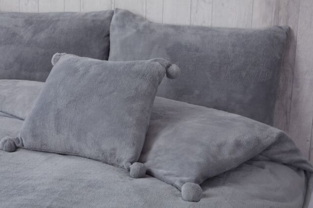 Rapport Home Pom Pom Fleece Cushion Cover (43x43 cm) in Silver - Size: 43 cm x 43 cm - image 1