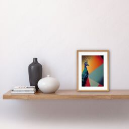 "Artery8 Wall Art Print Modern Peacock Portrait in Colourful Abstract Vibrant Orange Artwork Framed 9X7 Inch in Beige - Size: W7"" x H9""" - thumbnail 2
