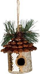 Shatchi 3Pcs Gold Sequin Birdhouse 10x11cm - Christmas Tree Hanging Decorations Festive Decorative Ornaments Fairy Tale - Size: 10x11 cm