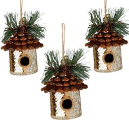 Shatchi 3Pcs Gold Sequin Birdhouse 10x11cm - Christmas Tree Hanging Decorations Festive Decorative Ornaments Fairy Tale - Size: 10x11 cm - thumbnail 4