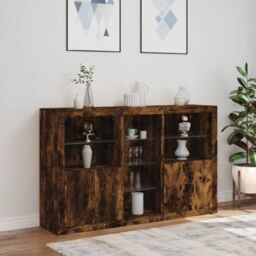 Berkfield Home Sideboard with LED Lights Smoked Oak 162x37x100 cm in Brown - Size: 162 x 37 x 100 cm - thumbnail 4